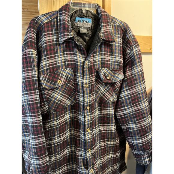 BTC VTG Men’s XLT Red Plaid Flannel Shirt Long Sleeve Button Down Cotton Outdoor - Picture 2 of 10
